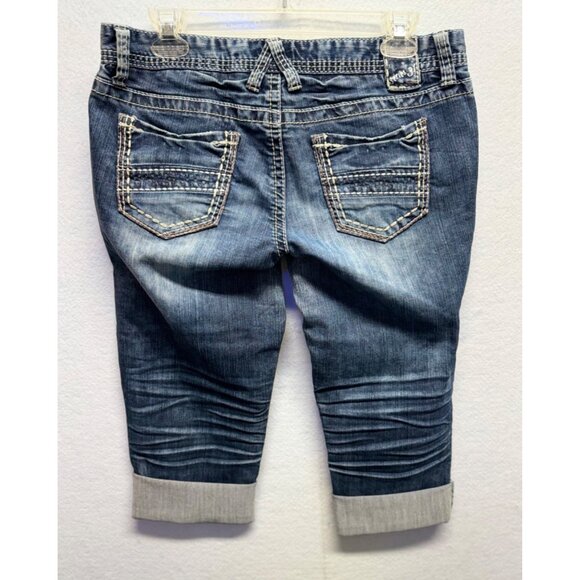 Amethyst Series 31 Stretch Medium Dark Wash Cuffed Capris Size 11 - Picture 9 of 11